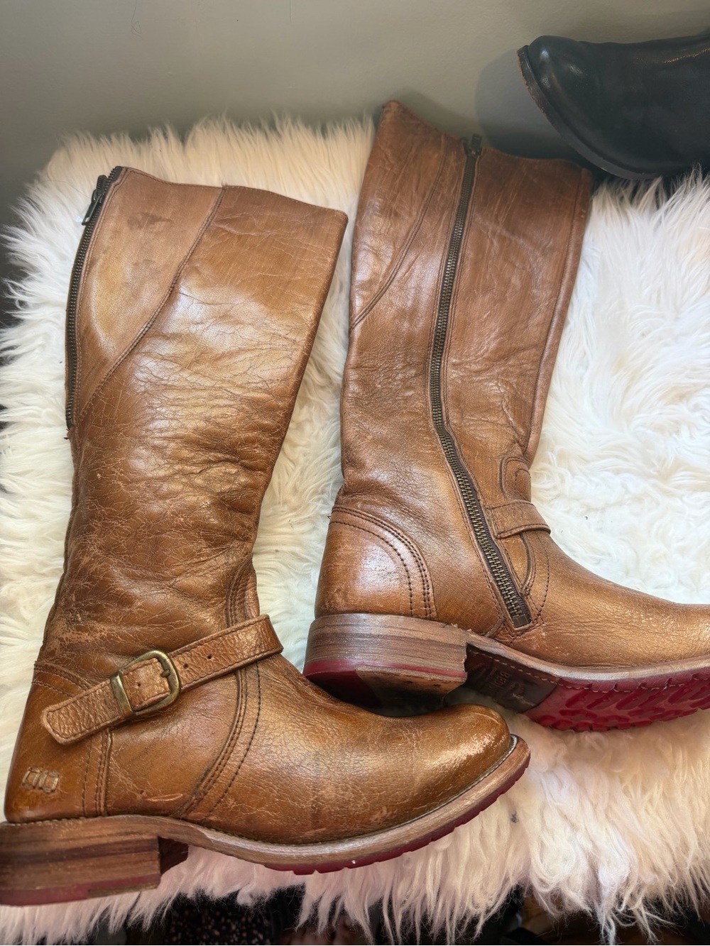 Bed stud Women's Tall Leather Riding Boots in Brown size 8